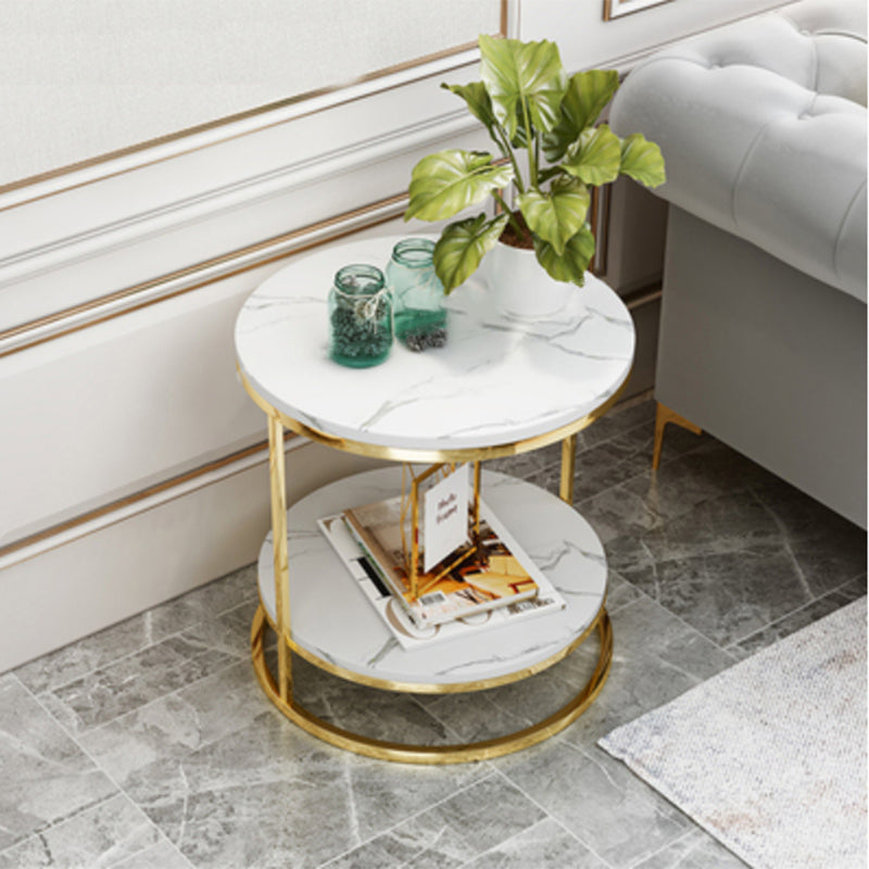 Stone Accent Table Nightstand Open Storage Bedside Cabinet for Bedroom