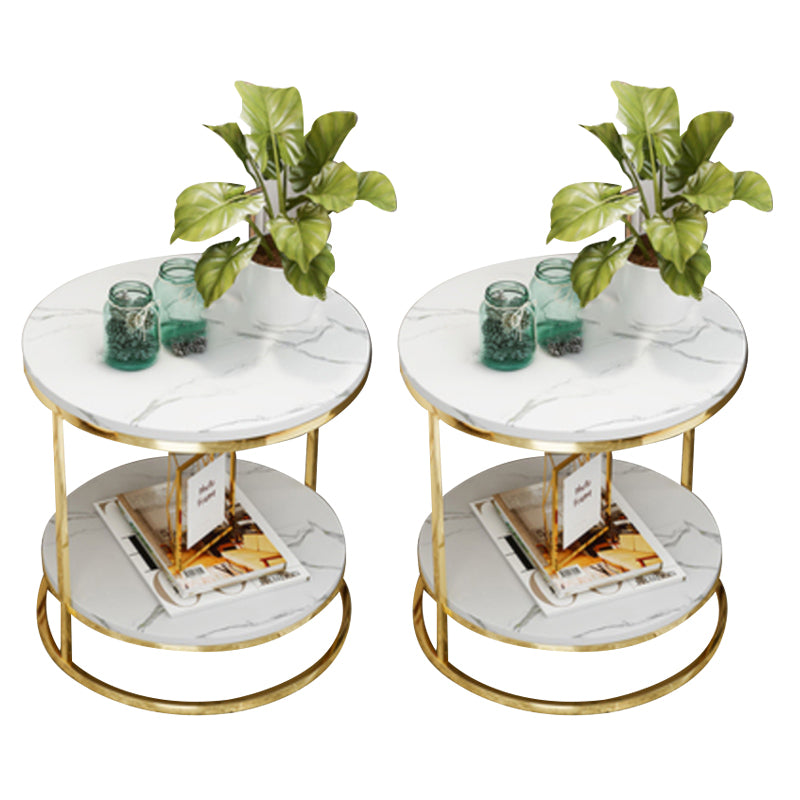 Stone Accent Table Nightstand Open Storage Bedside Cabinet for Bedroom