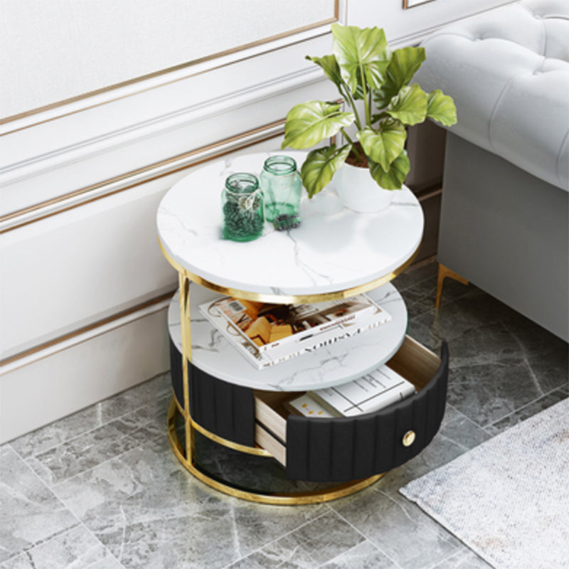 Stone Accent Table Nightstand Open Storage Bedside Cabinet for Bedroom