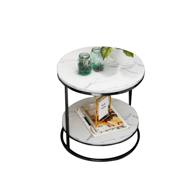 Stone Accent Table Nightstand Open Storage Bedside Cabinet for Bedroom