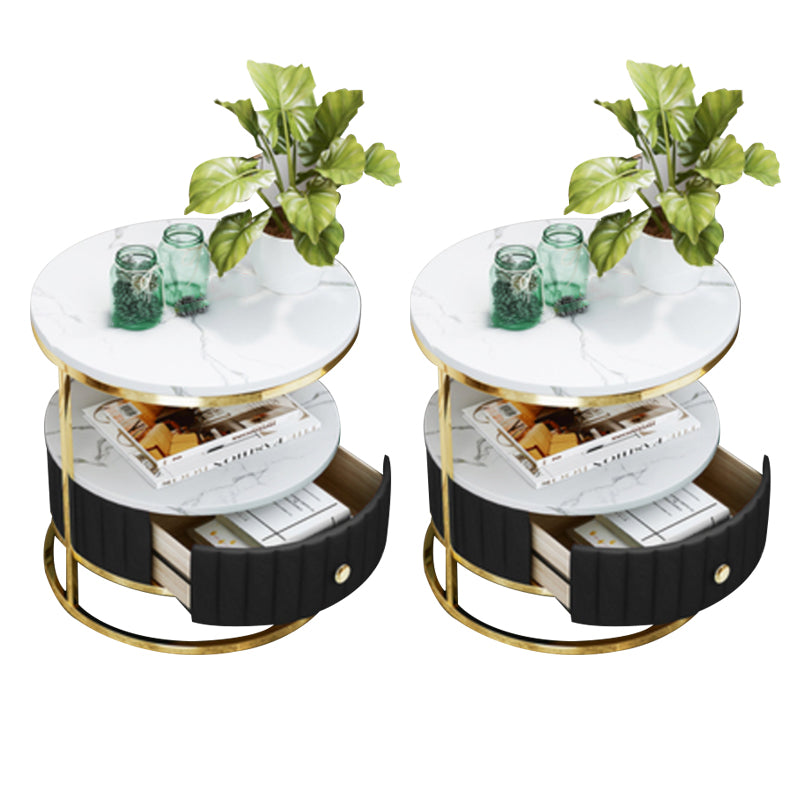 Stone Accent Table Nightstand Open Storage Bedside Cabinet for Bedroom