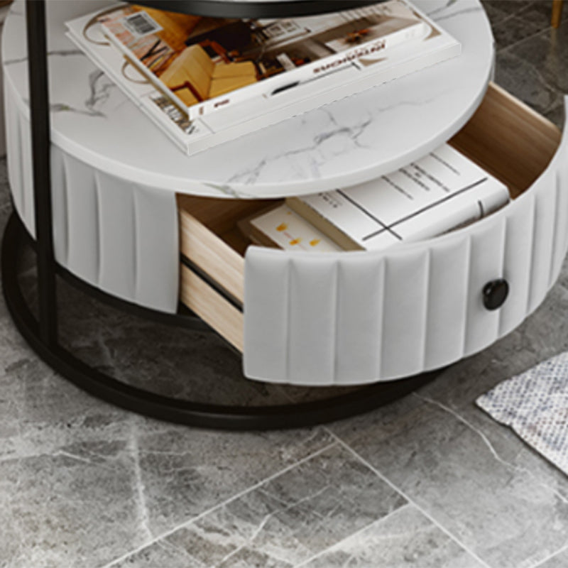 Stone Accent Table Nightstand Open Storage Bedside Cabinet for Bedroom