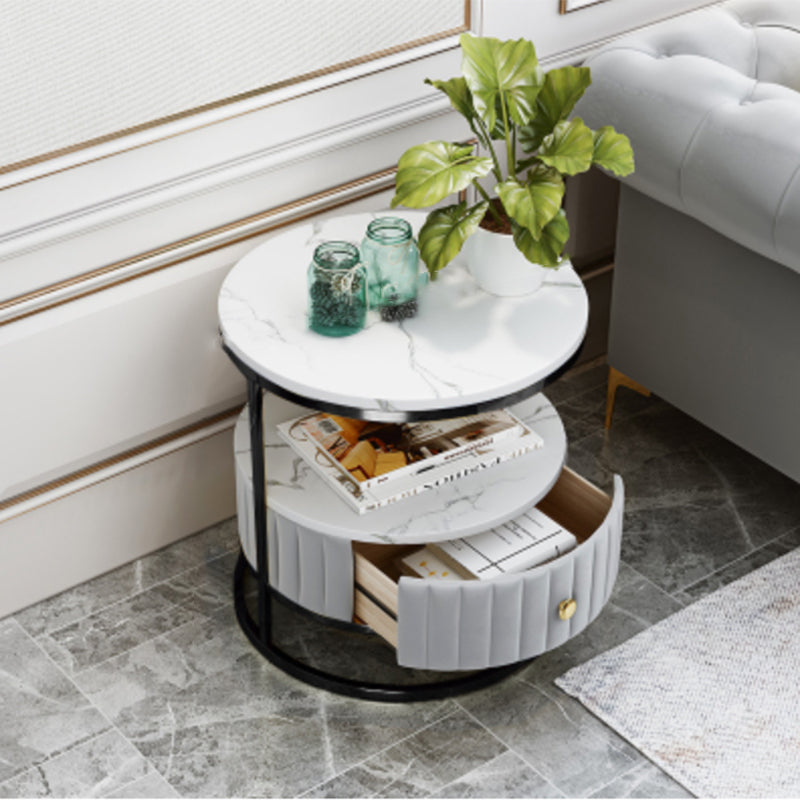 Stone Accent Table Nightstand Open Storage Bedside Cabinet for Bedroom