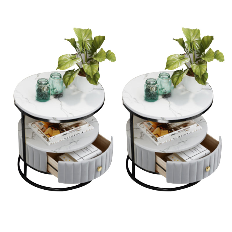 Stone Accent Table Nightstand Open Storage Bedside Cabinet for Bedroom