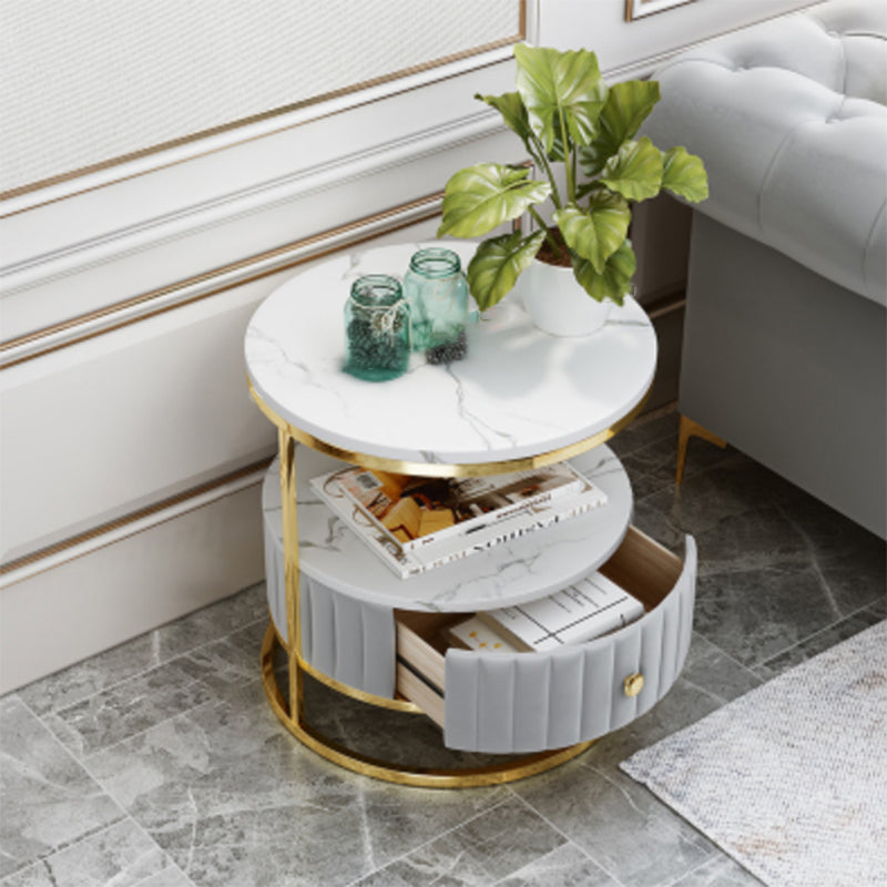 Stone Accent Table Nightstand Open Storage Bedside Cabinet for Bedroom