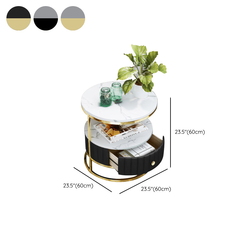 Stone Accent Table Nightstand Open Storage Bedside Cabinet for Bedroom