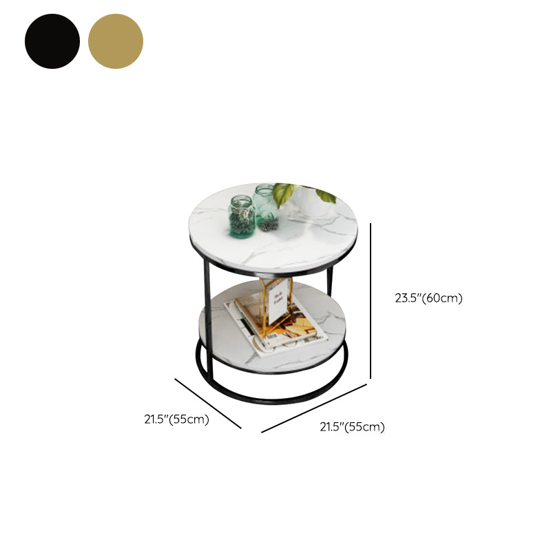 Stone Accent Table Nightstand Open Storage Bedside Cabinet for Bedroom