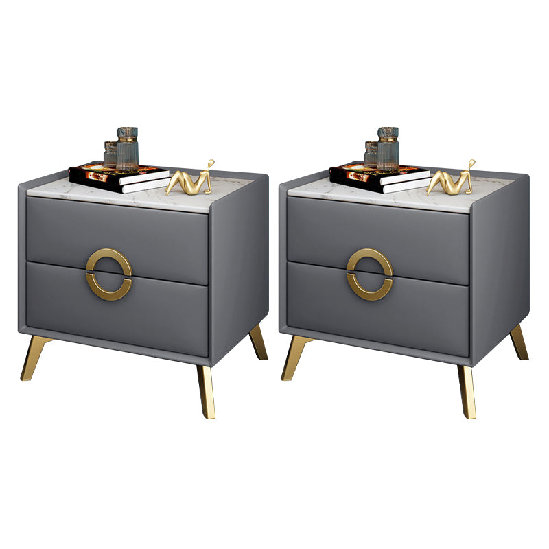 Contemporary Bed Nightstand Stone Night Table with 2 Drawers