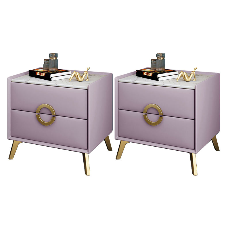 Contemporary Bed Nightstand Stone Night Table with 2 Drawers