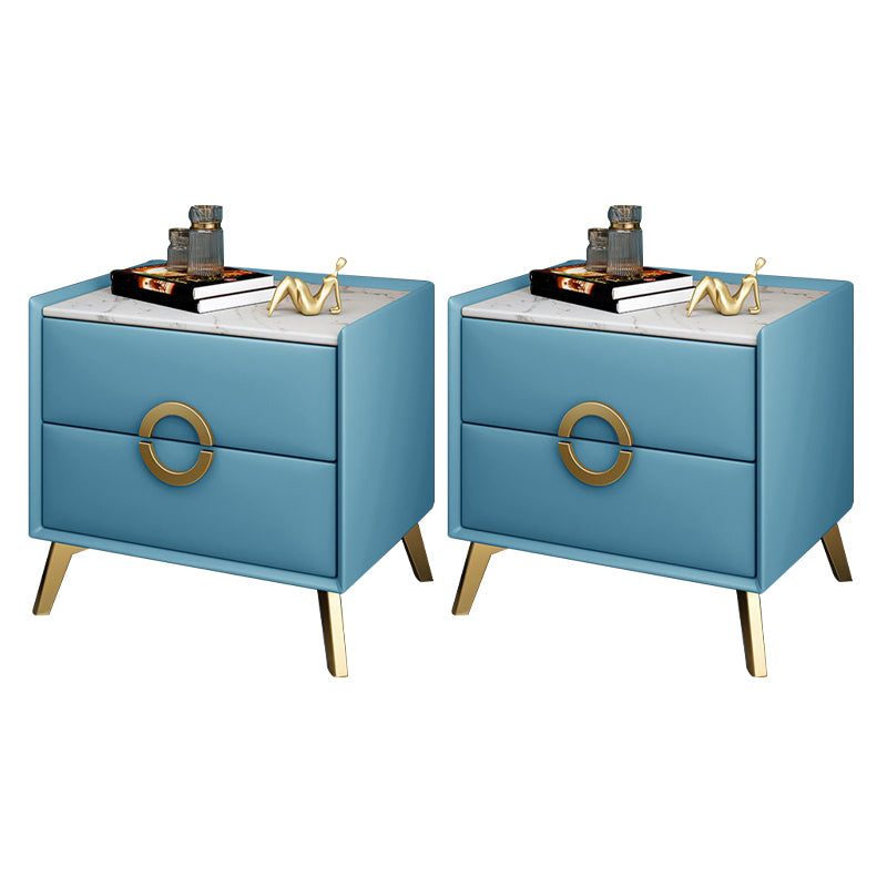 Contemporary Bed Nightstand Stone Night Table with 2 Drawers