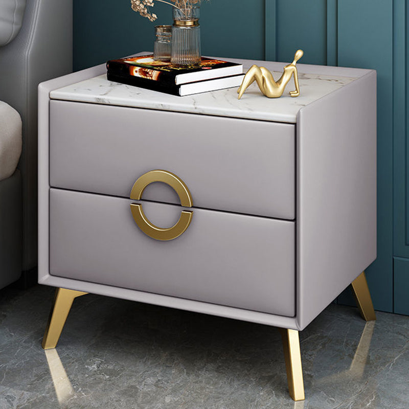 Contemporary Bed Nightstand Stone Night Table with 2 Drawers