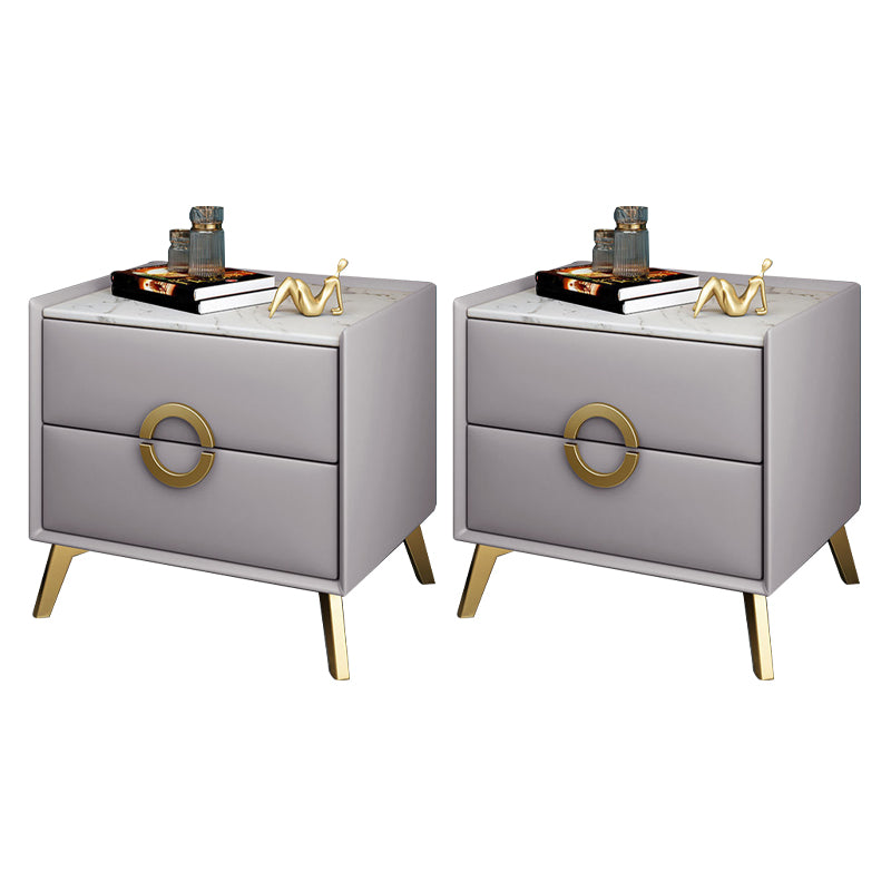 Contemporary Bed Nightstand Stone Night Table with 2 Drawers