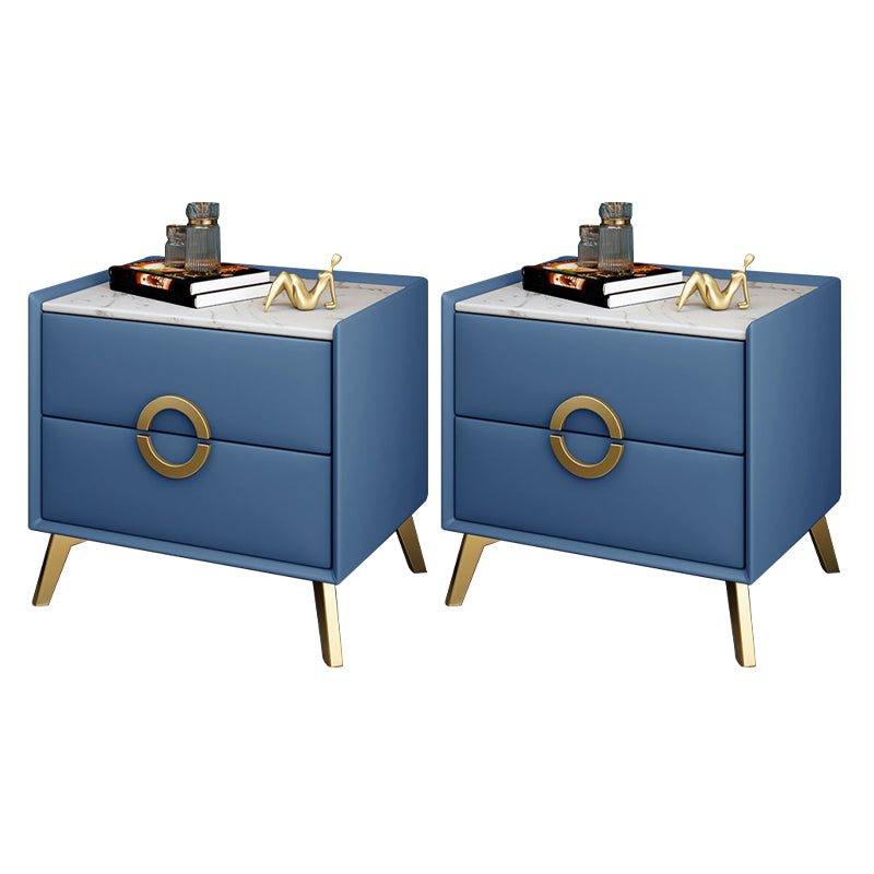 Contemporary Bed Nightstand Stone Night Table with 2 Drawers