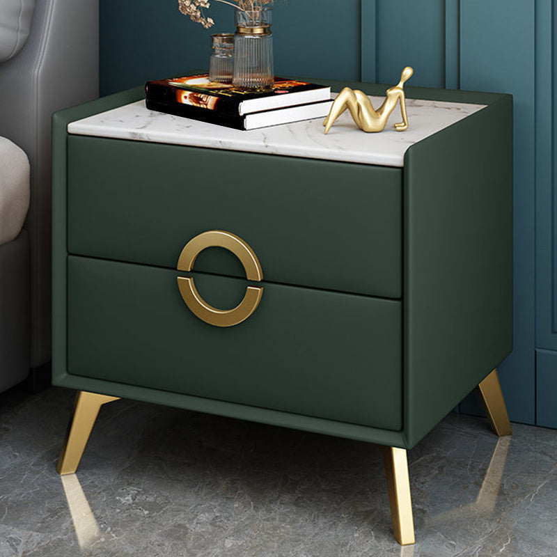 Contemporary Bed Nightstand Stone Night Table with 2 Drawers