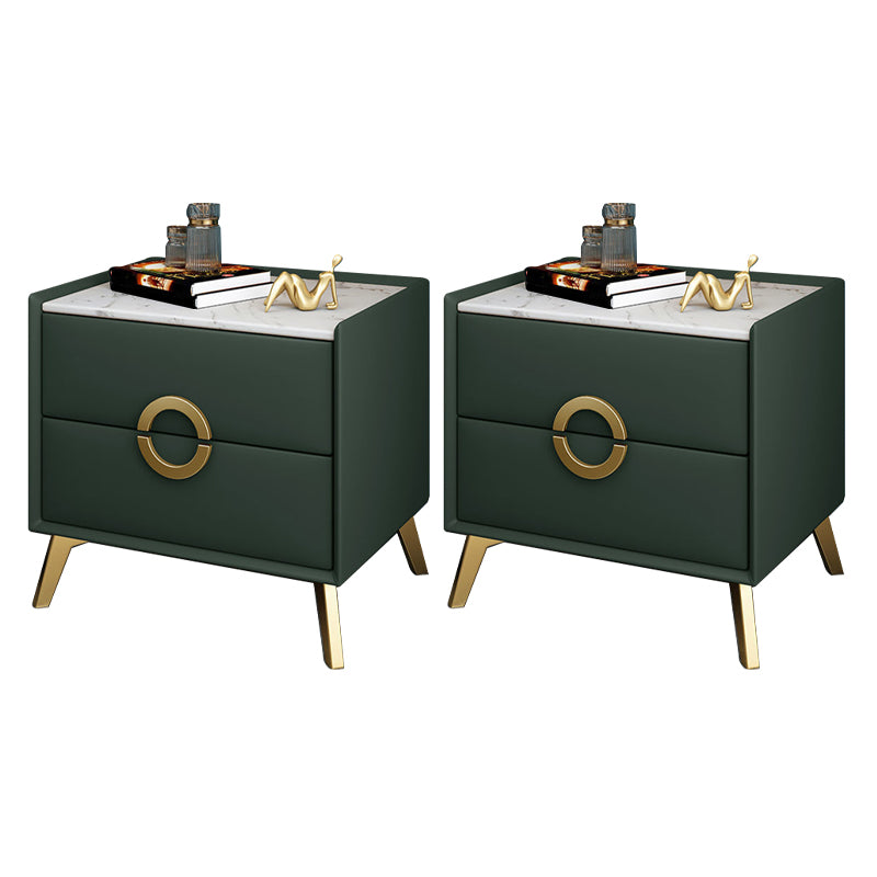 Contemporary Bed Nightstand Stone Night Table with 2 Drawers