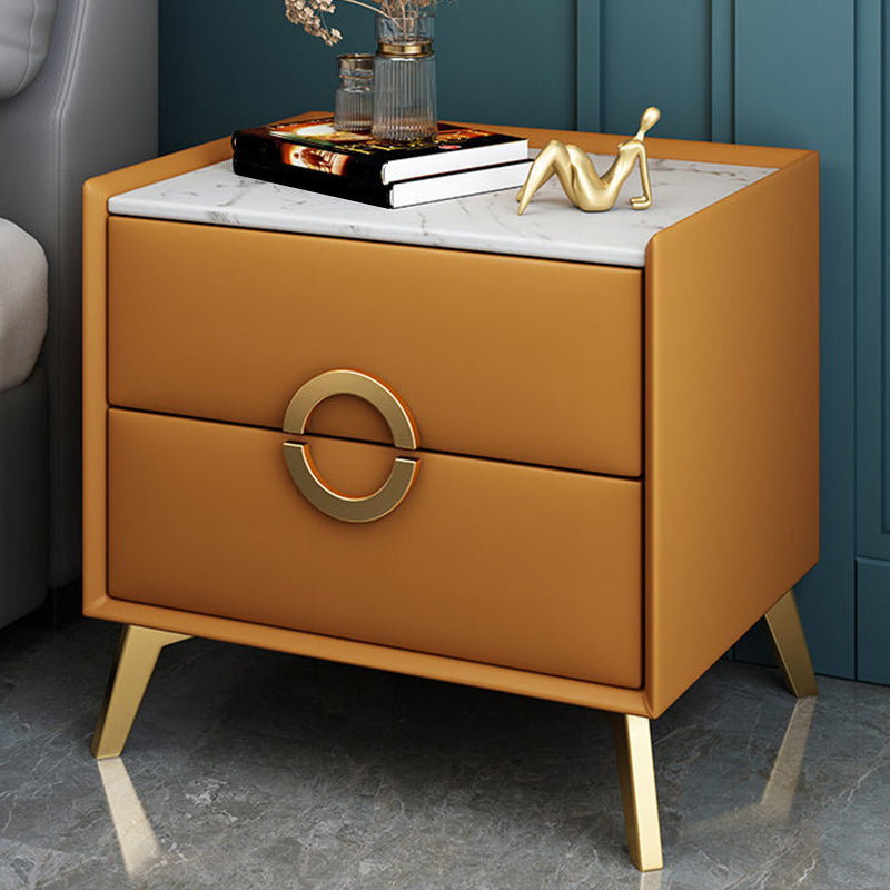 Contemporary Bed Nightstand Stone Night Table with 2 Drawers