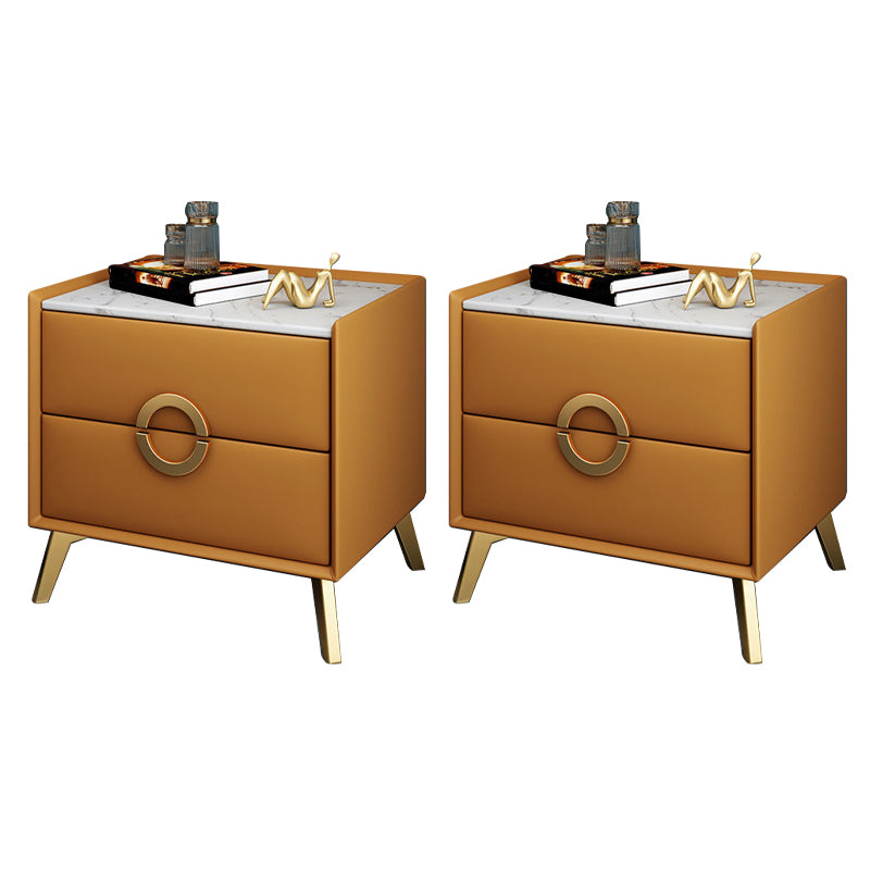 Contemporary Bed Nightstand Stone Night Table with 2 Drawers