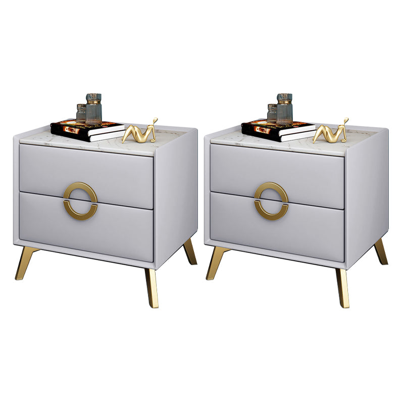 Contemporary Bed Nightstand Stone Night Table with 2 Drawers