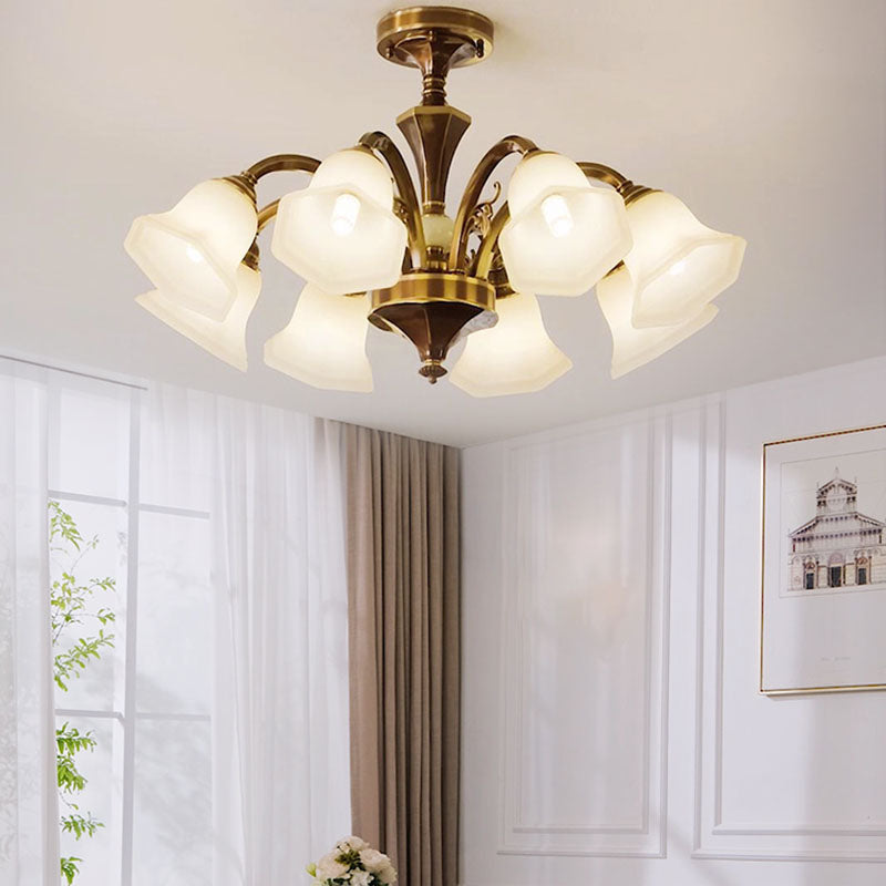 American Style Ceiling Light Bell Shape Ceiling Lamp with Glass Shade for Living Room
