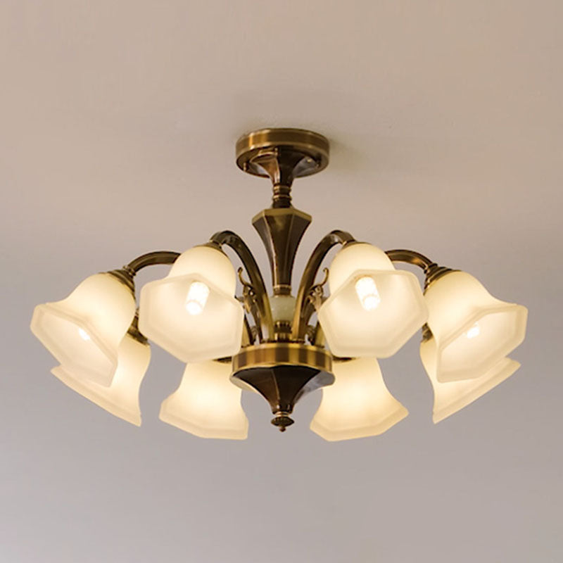 American Style Ceiling Light Bell Shape Ceiling Lamp with Glass Shade for Living Room