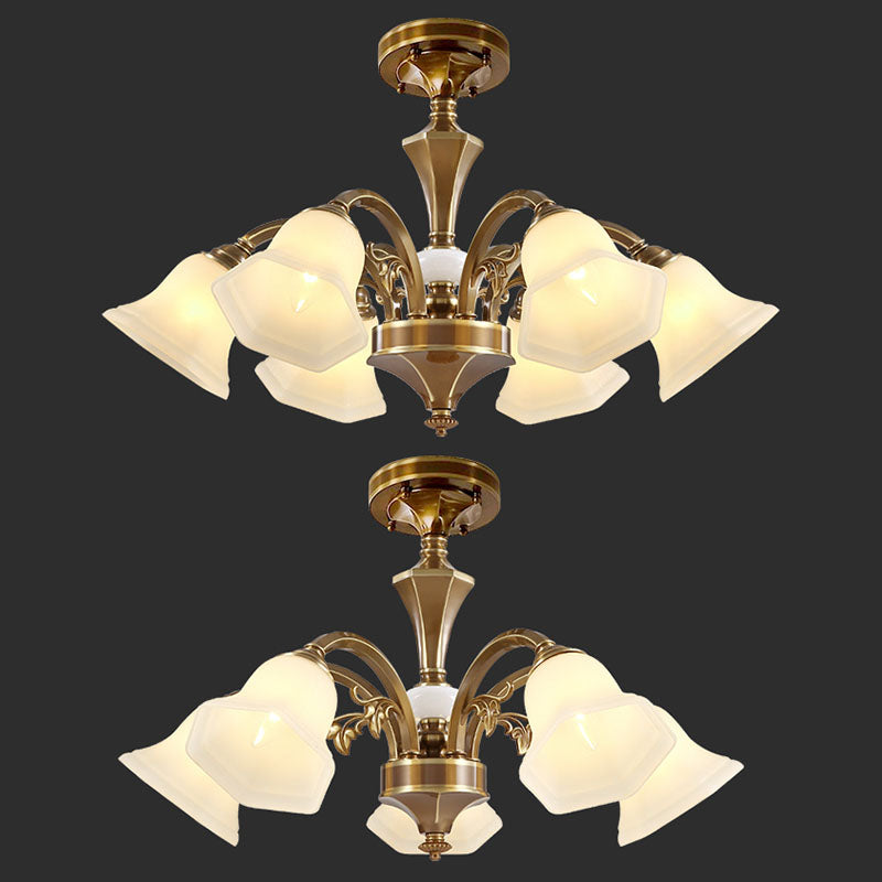 American Style Ceiling Light Bell Shape Ceiling Lamp with Glass Shade for Living Room