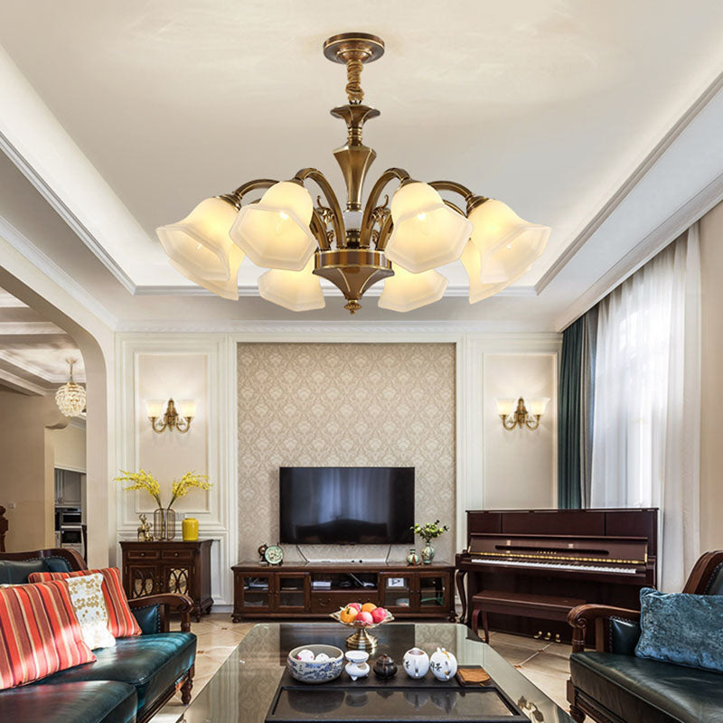 American Style Ceiling Light Bell Shape Ceiling Lamp with Glass Shade for Living Room