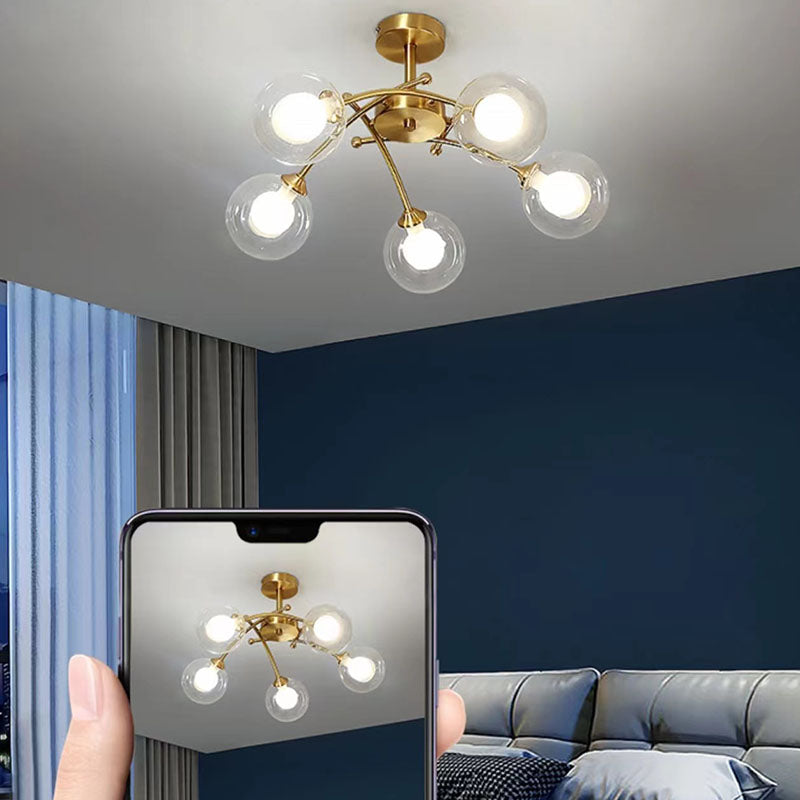 Nordic Style Copper Ceiling Light Ball Shape Ceiling Lamp for Bedroom