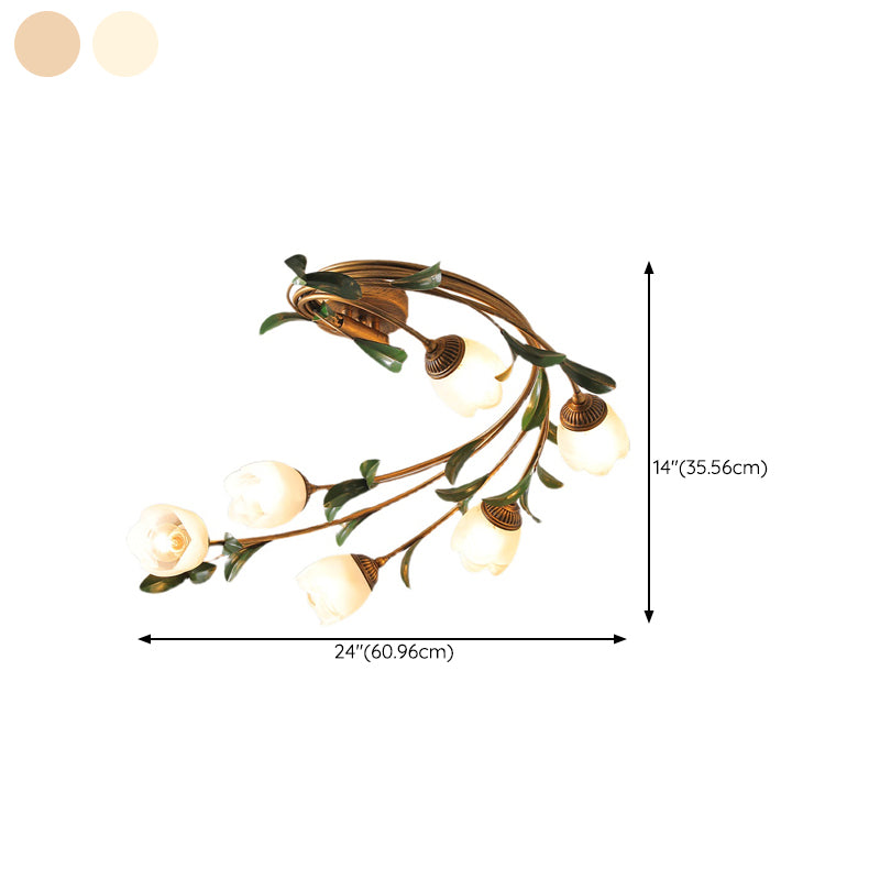 American Style Ceiling Light Flower Shape Ceiling Lamp with Glass Shade for Living Room