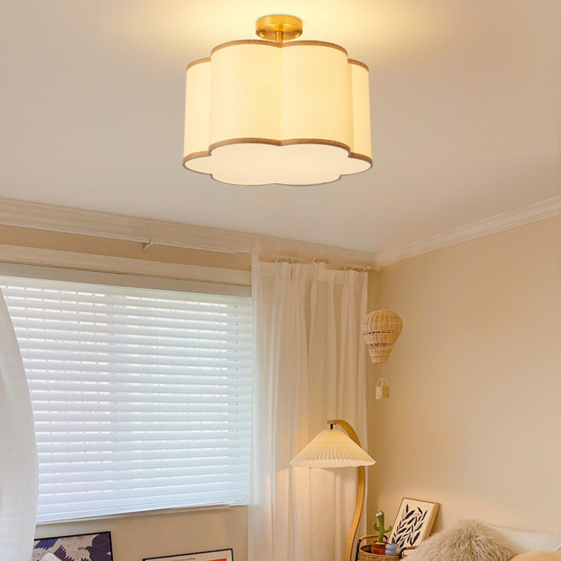 American Style Ceiling Light Geometry Shape Ceiling Lamp with Fabric Shade for Living Room