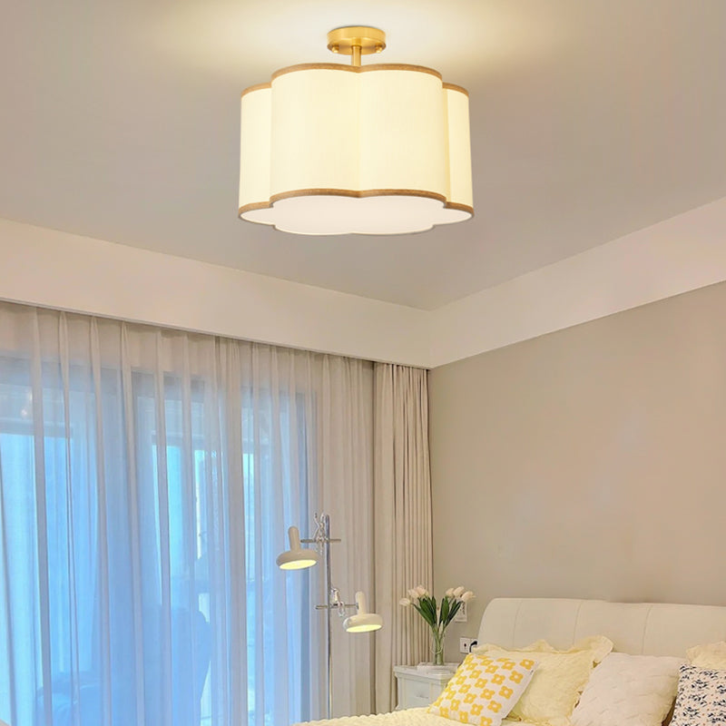 American Style Ceiling Light Geometry Shape Ceiling Lamp with Fabric Shade for Living Room