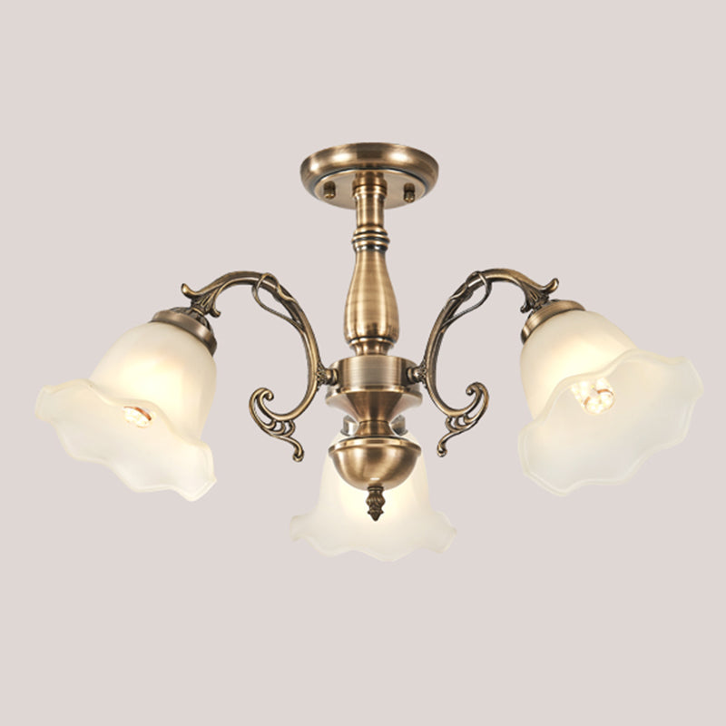 American Style Ceiling Light Flower Shape Ceiling Lamp with Glass Shade for Bedroom
