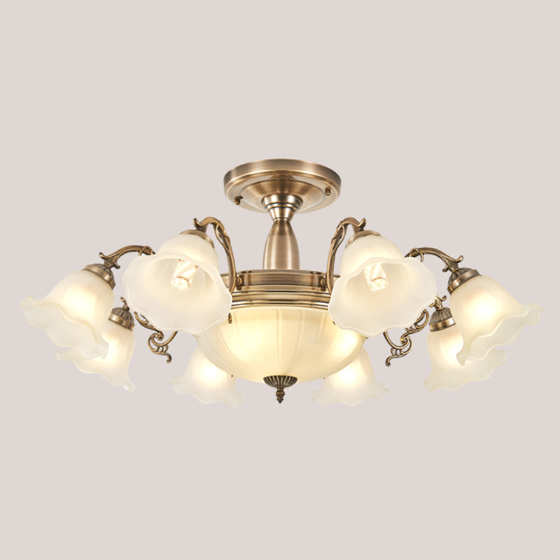 American Style Ceiling Light Flower Shape Ceiling Lamp with Glass Shade for Bedroom