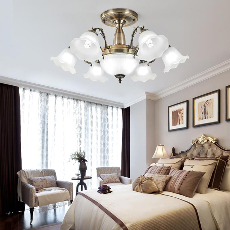 American Style Ceiling Light Flower Shape Ceiling Lamp with Glass Shade for Bedroom