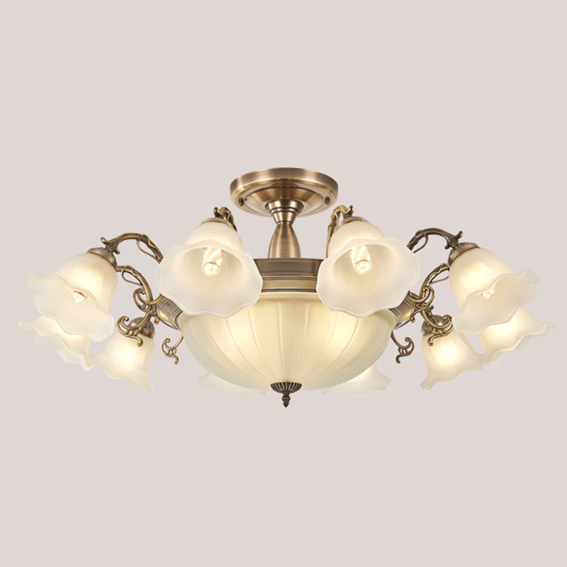 American Style Ceiling Light Flower Shape Ceiling Lamp with Glass Shade for Bedroom