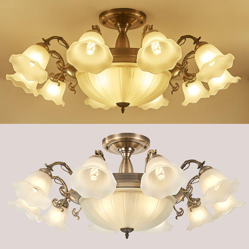 American Style Ceiling Light Flower Shape Ceiling Lamp with Glass Shade for Bedroom