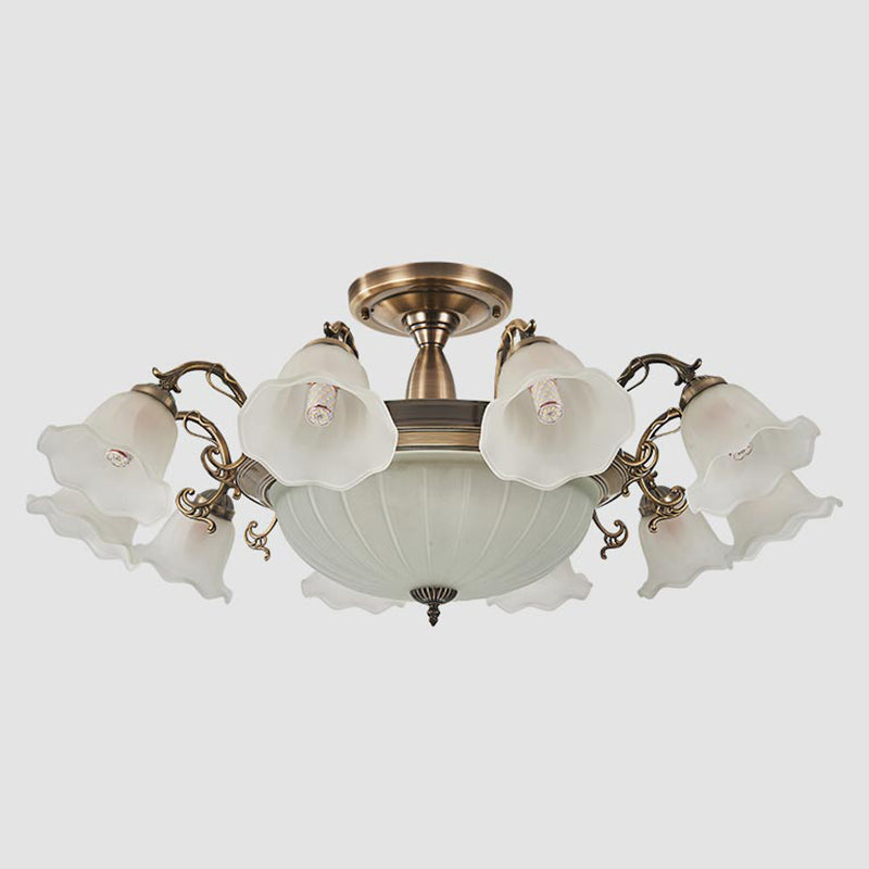 American Style Ceiling Light Flower Shape Ceiling Lamp with Glass Shade for Bedroom
