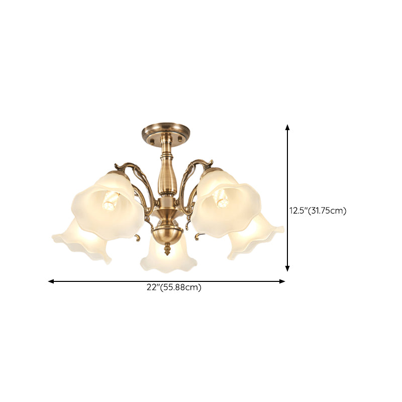 American Style Ceiling Light Flower Shape Ceiling Lamp with Glass Shade for Bedroom