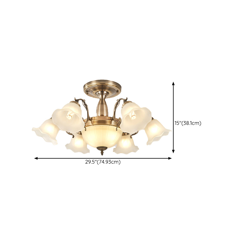 American Style Ceiling Light Flower Shape Ceiling Lamp with Glass Shade for Bedroom