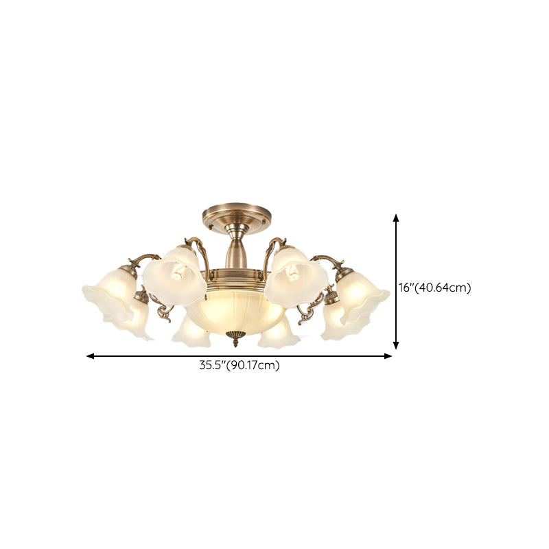 American Style Ceiling Light Flower Shape Ceiling Lamp with Glass Shade for Bedroom