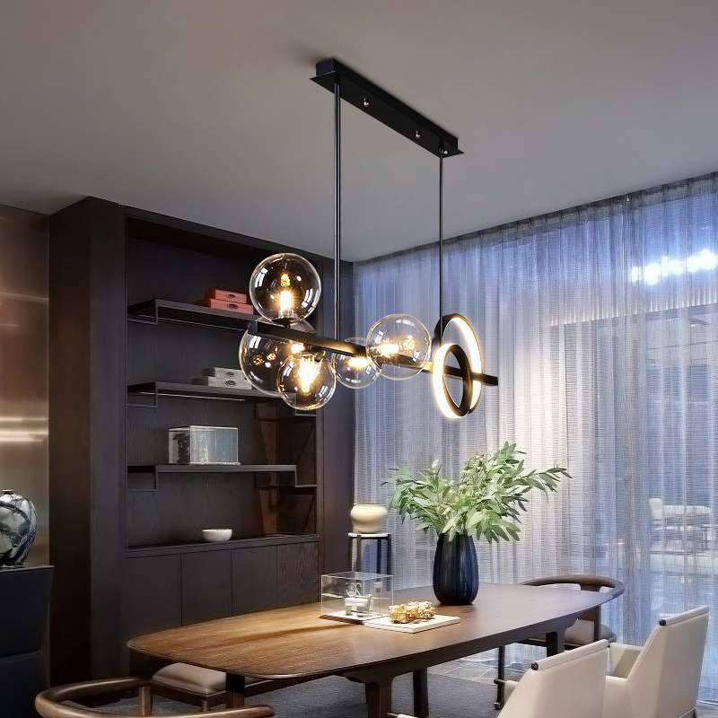 Clear Glass Shade Pendant Ceiling Fixture 5 - Head Modern Linear Kitchen Island Lighting