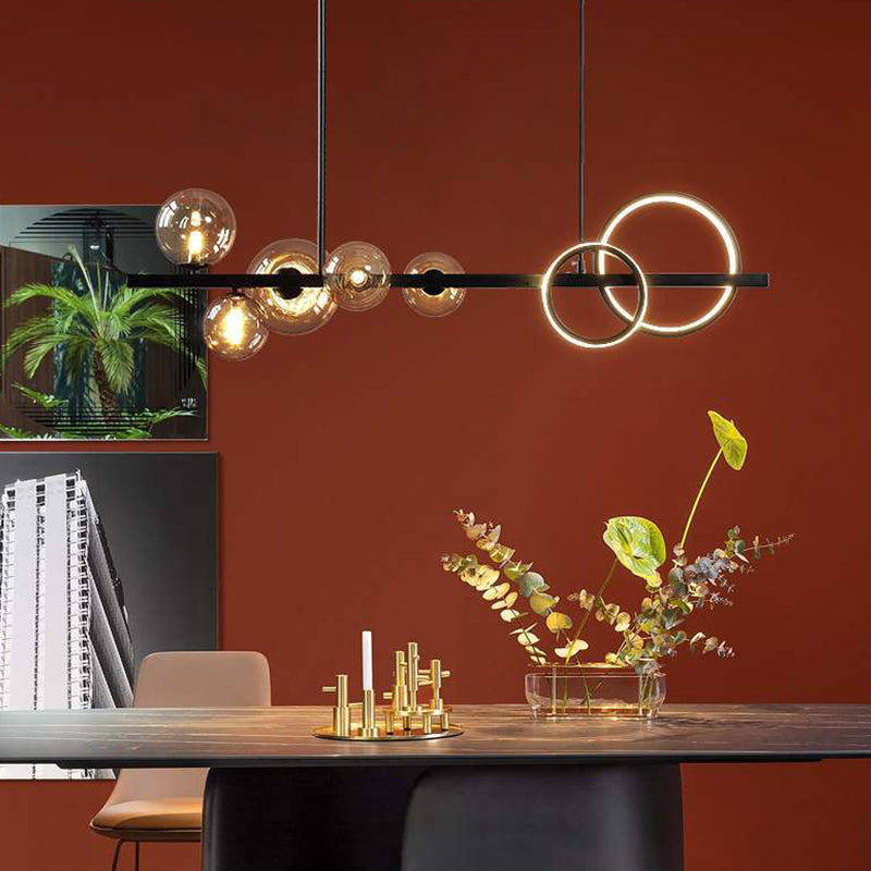 Clear Glass Shade Pendant Ceiling Fixture 5 - Head Modern Linear Kitchen Island Lighting
