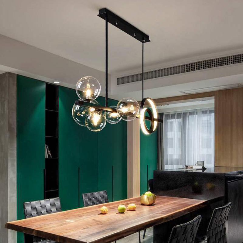 Clear Glass Shade Pendant Ceiling Fixture 5 - Head Modern Linear Kitchen Island Lighting