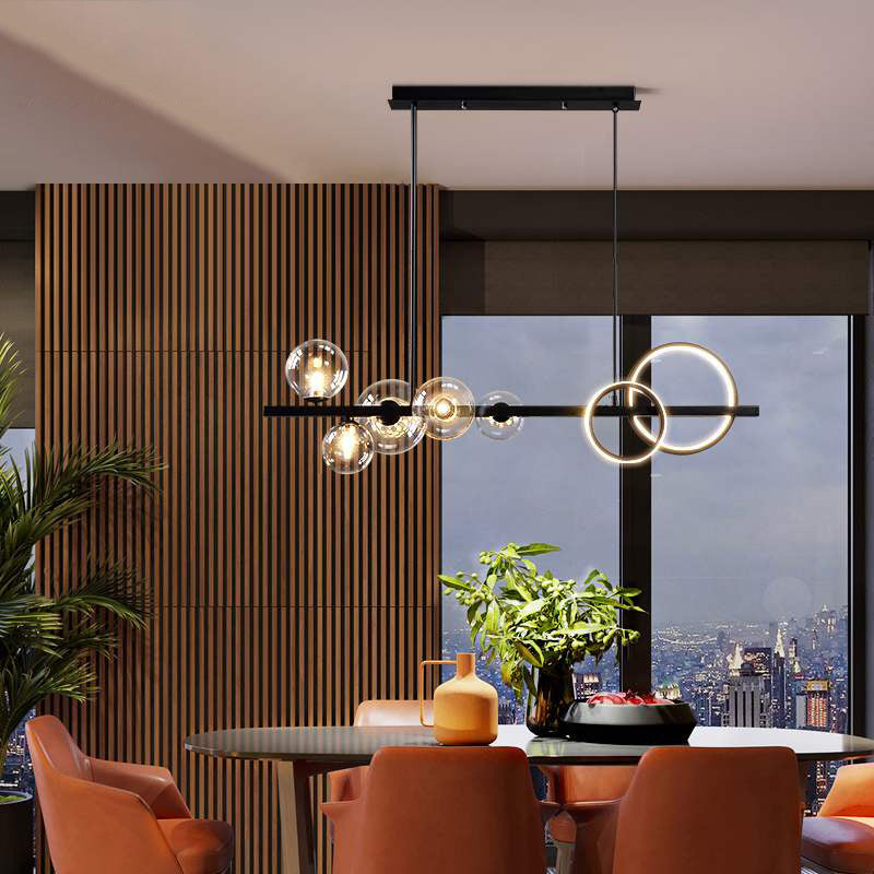 Clear Glass Shade Pendant Ceiling Fixture 5 - Head Modern Linear Kitchen Island Lighting