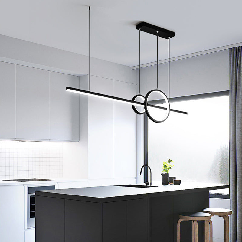 Dark Black Linear Kitchen Island Fixture Metal LED Ceiling Pendant Lighting