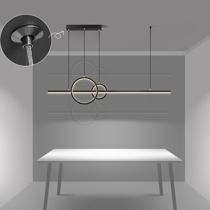 Dark Black Linear Kitchen Island Fixture Metal LED Ceiling Pendant Lighting