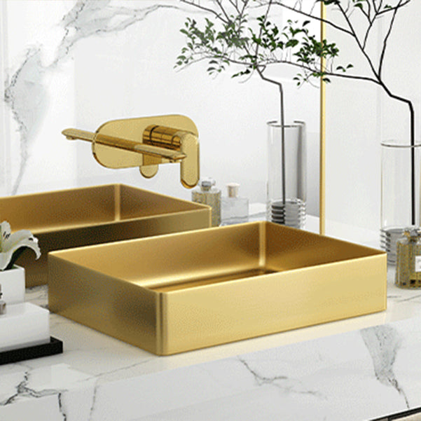 Modern Bathroom Sink Rectangular Metal Vessel Bathroom Sink with Pop-Up Drain