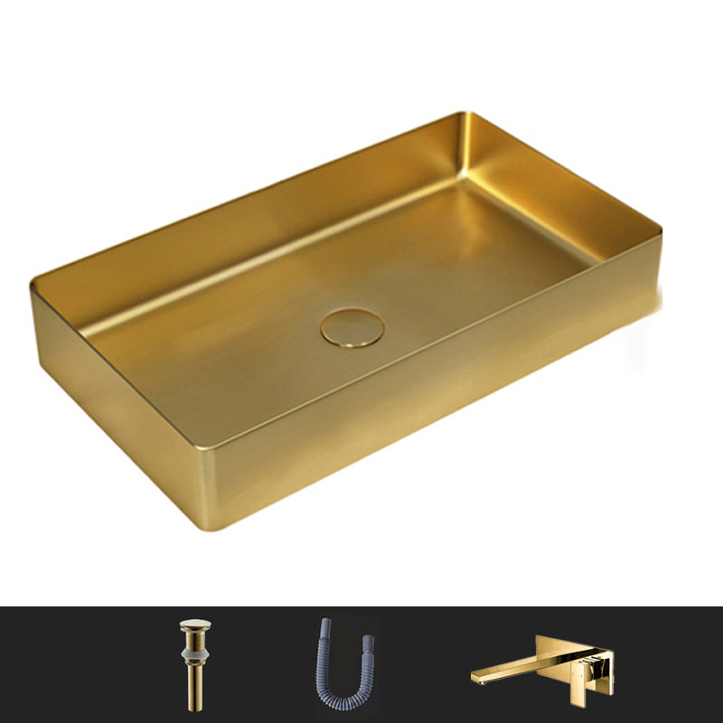 Modern Bathroom Sink Rectangular Metal Vessel Bathroom Sink with Pop-Up Drain