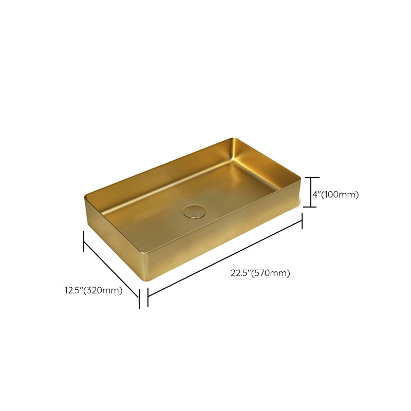 Modern Bathroom Sink Rectangular Metal Vessel Bathroom Sink with Pop-Up Drain