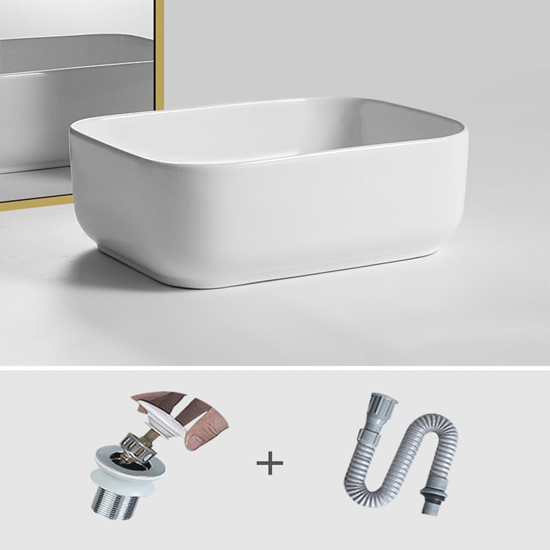 Contemporary Bathroom Sink Porcelain Square Vessel Bathroom Sink with Pop-Up Drain