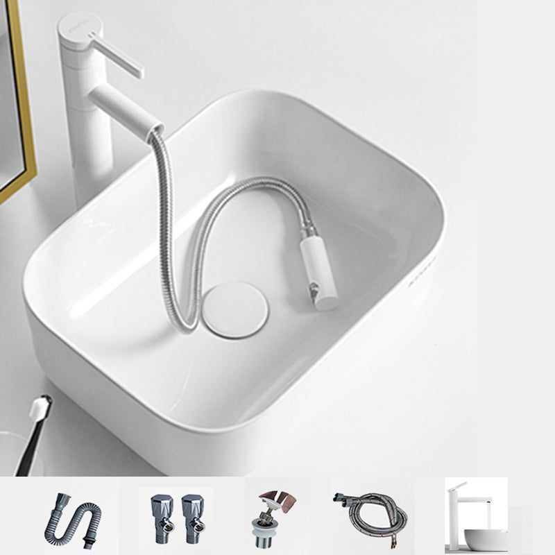 Contemporary Bathroom Sink Porcelain Square Vessel Bathroom Sink with Pop-Up Drain